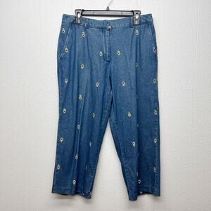 Briggs Y2K Floral Embroidered Cottagecore Gardencore Sunflower Cropped Pants 12